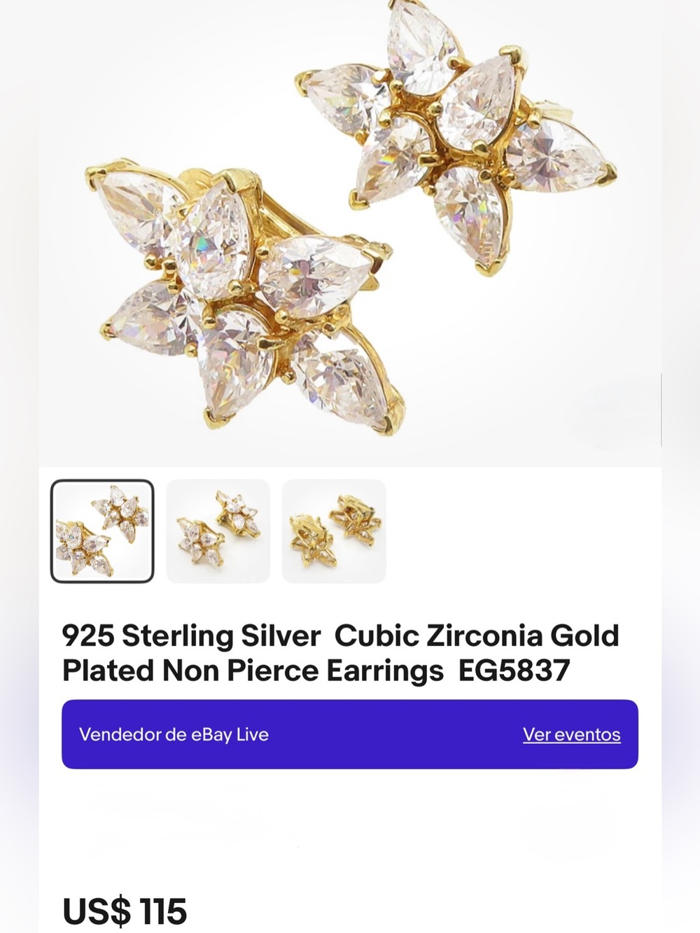 Gold-Plated Floral Cubic Zirconia Stud Earrings - Clear Stones
